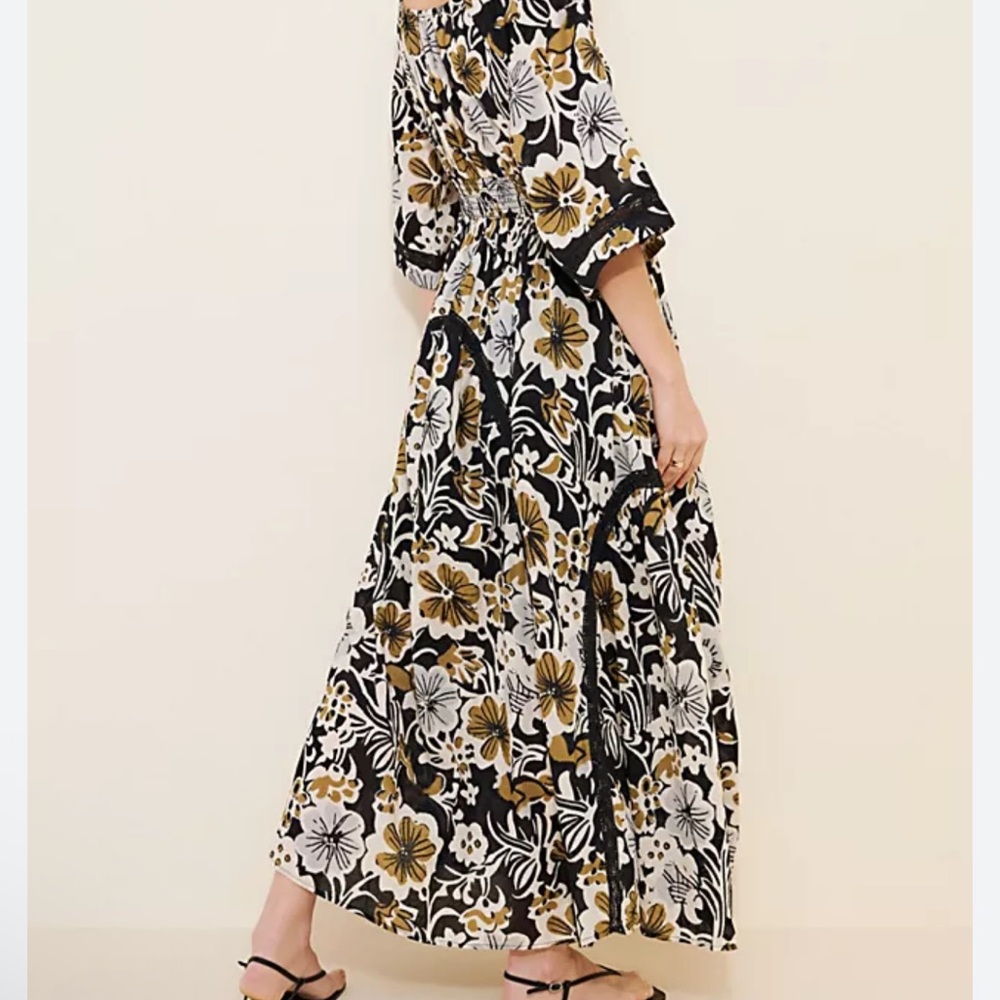 NWT Free People Printed Dixie V Neck 3/4 Sleeve Maxi Dress - Picture 8 of 11
